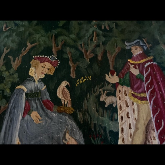Hand painted Medieval Tapestry on Wood - Picture 3 of 5